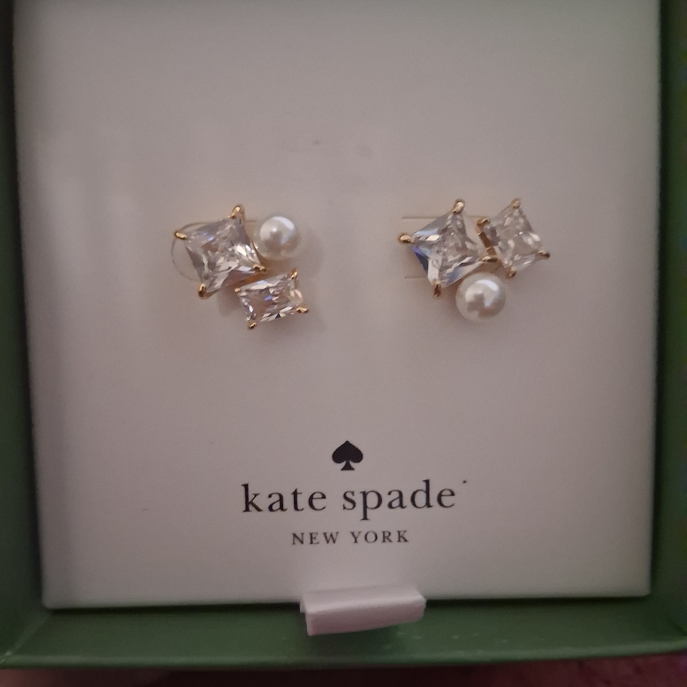 Kate Spade Gold and Crystal Stud Earrings - Picture 2 of 3